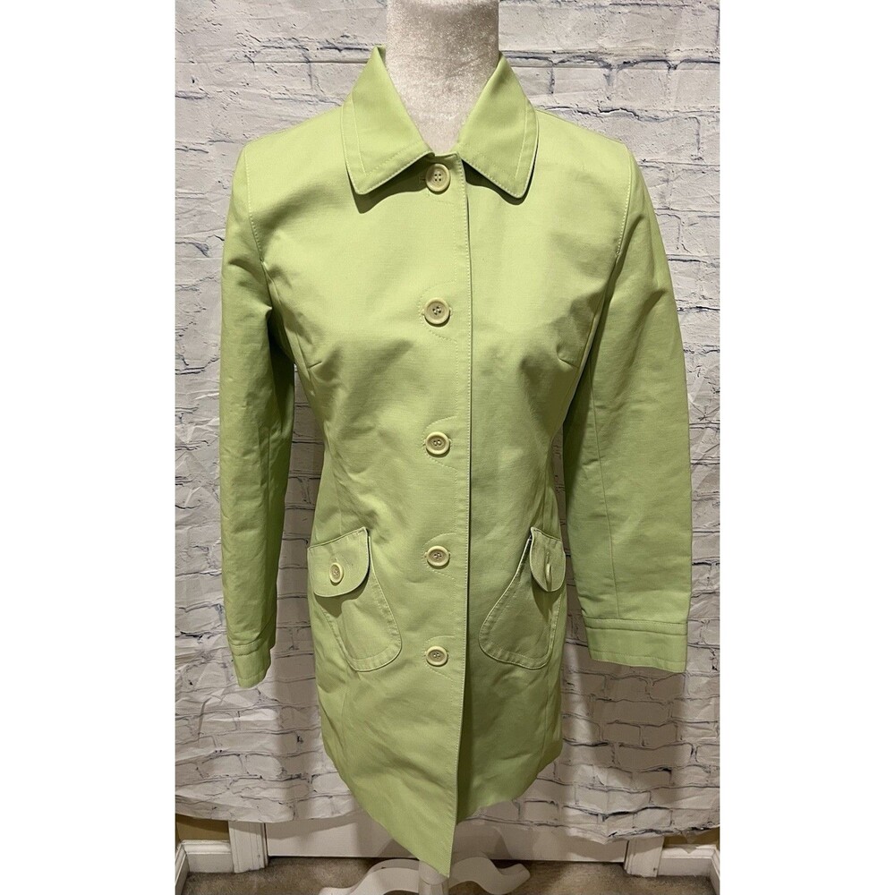 ANN TAYLOR LOFT Women's Long Jacket light Green Lined Career Button Up Small